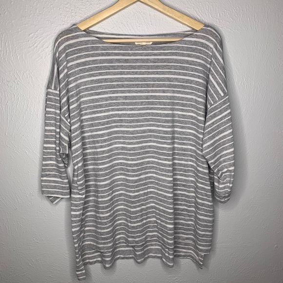 Eileen Fisher Tops - Eileen Fisher striped blouse 3/4 sleeve gray white